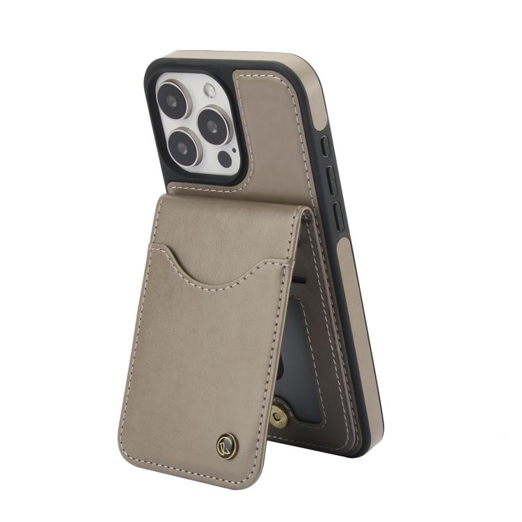 Funda para iPhone 15 Pro Max Awquer Cuero con Tapa Vertical Tarjetas y Soporte (Gris)