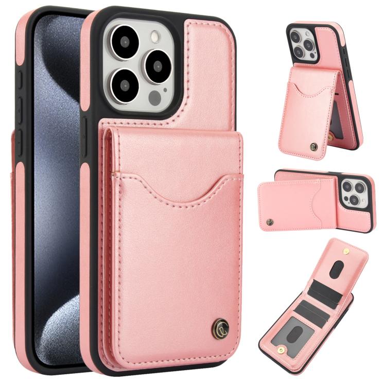 Funda para iPhone 15 Pro Max Awquer Cuero con Tapa Vertical para Tarjetas y Soporte (Oro Rosa)