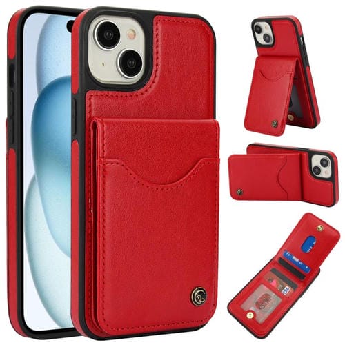 Funda para iPhone 15 Plus Awquer Cuero Tapa Vertical Tarjetas Soporte (Rojo)