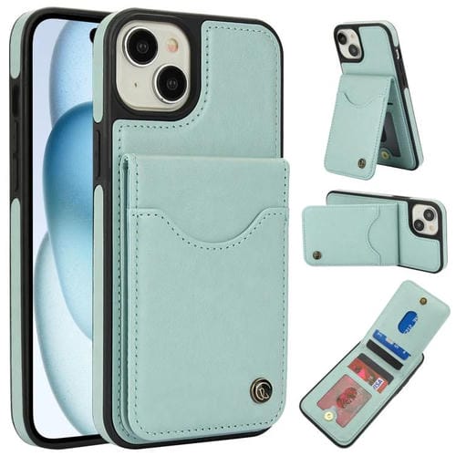 Funda de Cuero Awquer para iPhone 15 Plus con Tapa Vertical, Tarjetas y Soporte (Verde)