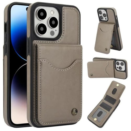 Funda para iPhone 14 Pro Max Awquer Cuero con Tapa Vertical para Tarjetas y Soporte (Gris)