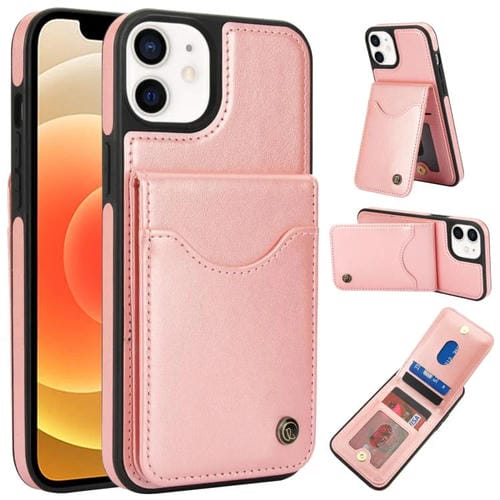 Funda de Cuero Awquer para iPhone 12 y 12 Pro con Tapa Vertical, Soporte y Porta Tarjetas (Oro Rosa)