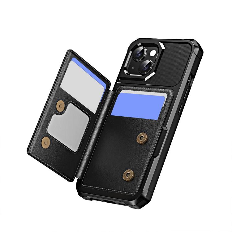 Funda de Cuero para iPhone 14 con Tapa Horizontal y Tarjetero (Negro)