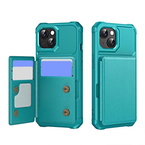 Funda para Teléfono de Cuero con Tapa Horizontal iPhone 14 Tarjetero (Verde Cian)