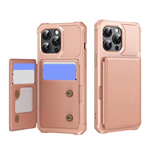 Funda de Cuero con Tapa Horizontal para iPhone 14 Pro con Tarjetero (Oro Rosa)