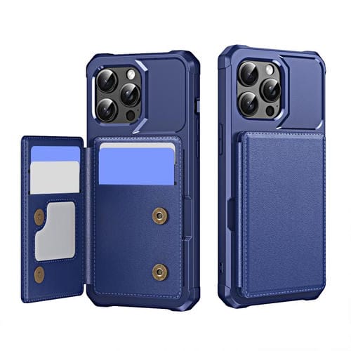 Funda de Cuero con Tapa Horizontal para iPhone 15 Pro Tarjetero (Azul Oscuro)