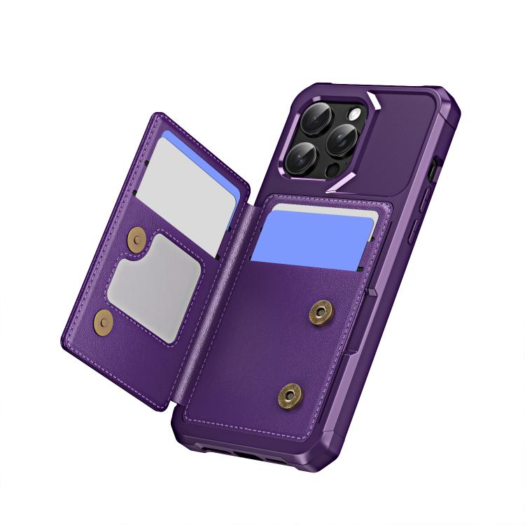 Funda de Cuero con Tapa Horizontal para iPhone 15 Pro Max Tarjetero (Morado)