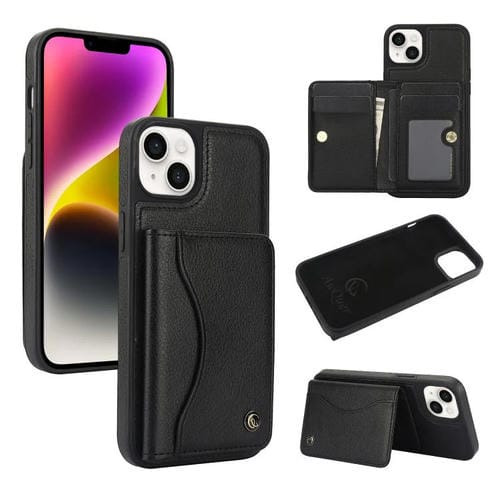 Funda de Cuero Awquer para iPhone 14 Plus con Tapa Horizontal para Tarjetas y Soporte (Negro)
