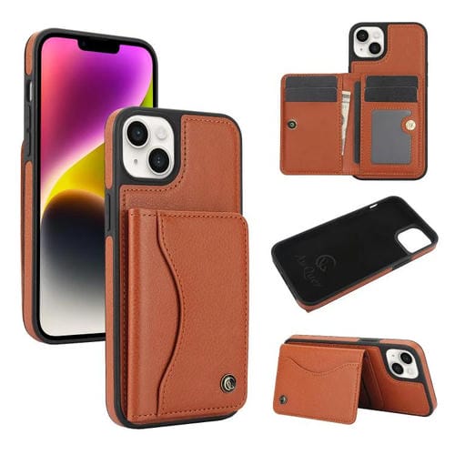 Funda de Cuero Awquer para iPhone 14/13 con Tapa Horizontal para Tarjetas y Soporte (Marrón)