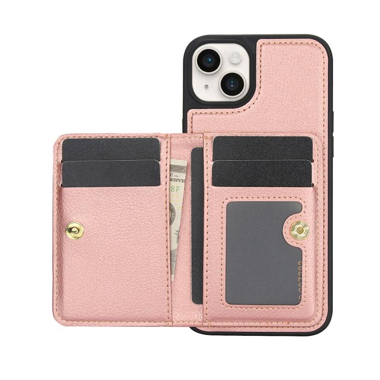 Funda para iPhone 14/13 Awquer Cuero Tapa Horizontal Tarjetas Soporte (Oro Rosa)