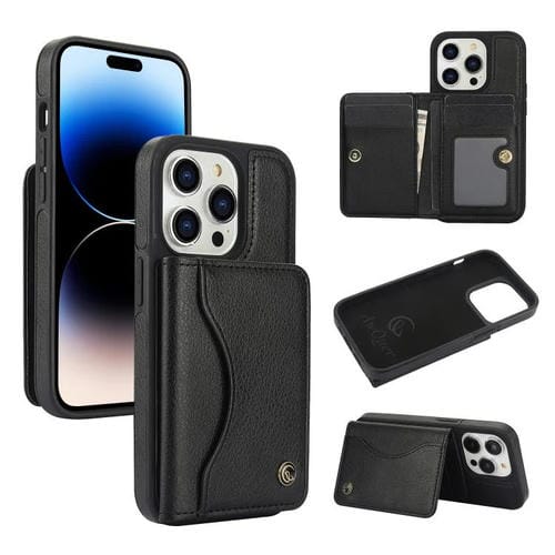 Funda para iPhone 14 Pro Awquer Cuero con Tapa Horizontal para Tarjetas y Soporte (Negro)