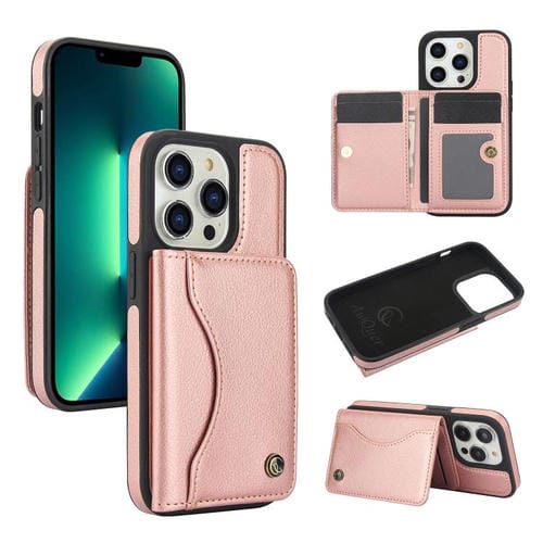 Funda de Piel con Tapa Horizontal Awquer iPhone 13 Pro (Oro Rosa)