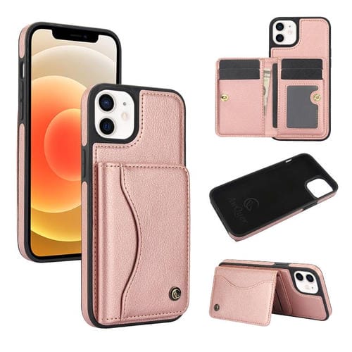Funda para iPhone 12/12 Pro Awquer Cuero con Tapa Horizontal para Tarjetas y Soporte (Oro Rosa)