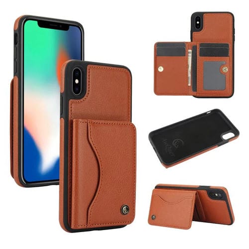 Funda de Cuero con Tapa Horizontal Awquer para iPhone X/Xs con Tarjetero (Marrón)