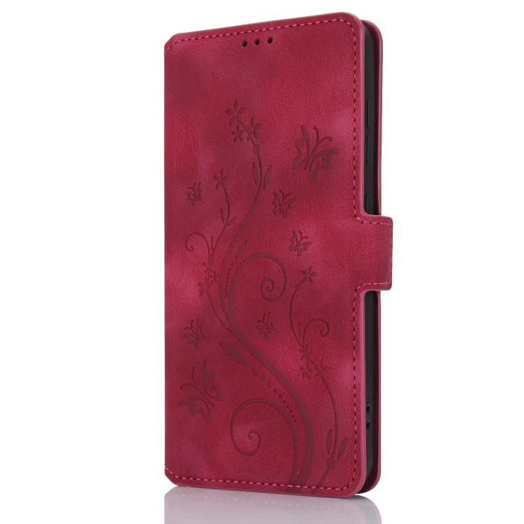 Funda de Cuero iPhone 11 Pro Relieve Mariposa y Flor Amor Ensueño (Rojo)