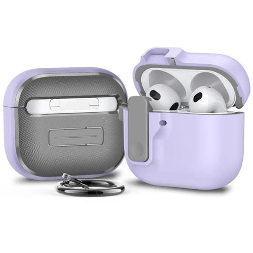 Funda Protectora para Auriculares Bluetooth Airpods 4 con Bloqueo Automático (Morado)
