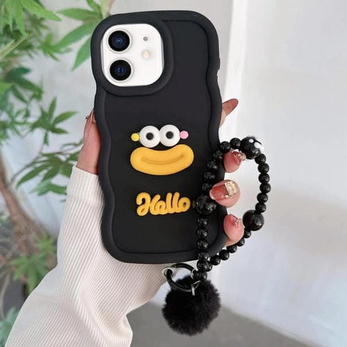 Funda TPU iPhone 12 Forma Boca de Salchicha Cadena de Cuentas (Negra)