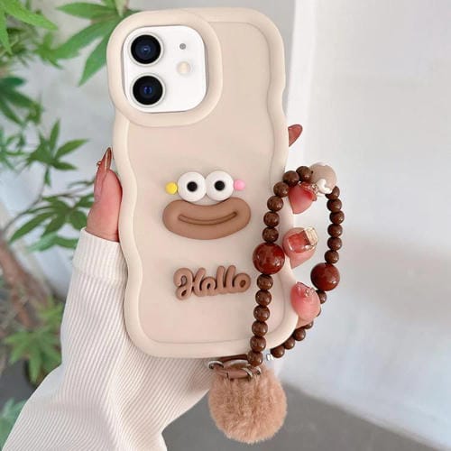 Funda TPU para iPhone 11 Forma Boca de Salchicha Cadena Cuentas (Blanca)