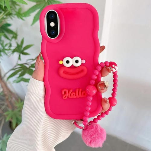 Funda TPU iPhone Xs Max Forma Boca de Salchicha Cadena de Cuentas (Rojo)