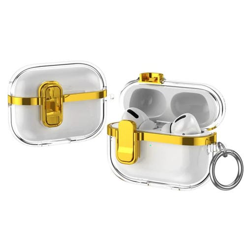 Estuche Para Auriculares InalĂĄmbricos Airpods Pro 2 Transparente Galvanizado Con Cierre De Seguridad (Dorado)