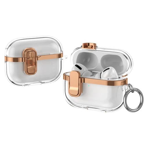 Estuche para Auriculares Inalámbricos Airpods Pro 2 Galvanizado Transparente con Cierre de Seguridad (Oro Champán)