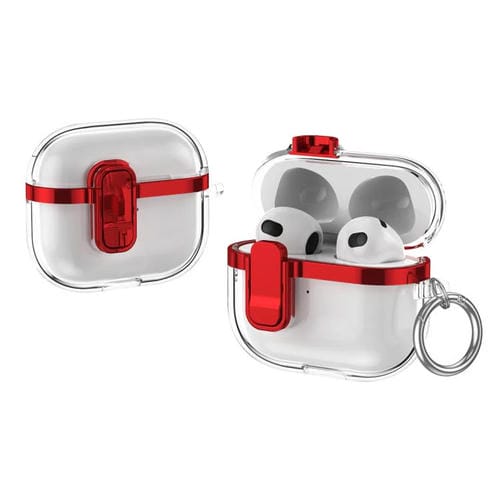 Estuche para Auriculares Inalámbricos Airpods 3 Transparente Galvanizado con Cierre de Seguridad (Rojo)