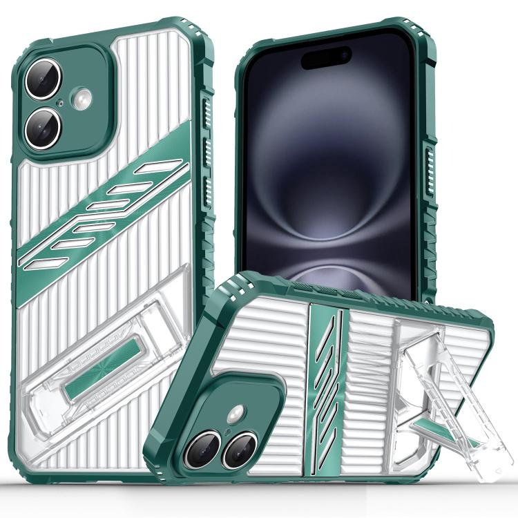 Funda HĂbrida TPU para iPhone 16 con Soporte para PC (Verde Oscuro)