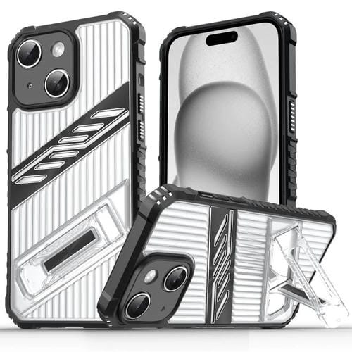 Funda híbrida TPU para iPhone 15 Plus con soporte para PC (Negro Transparente)