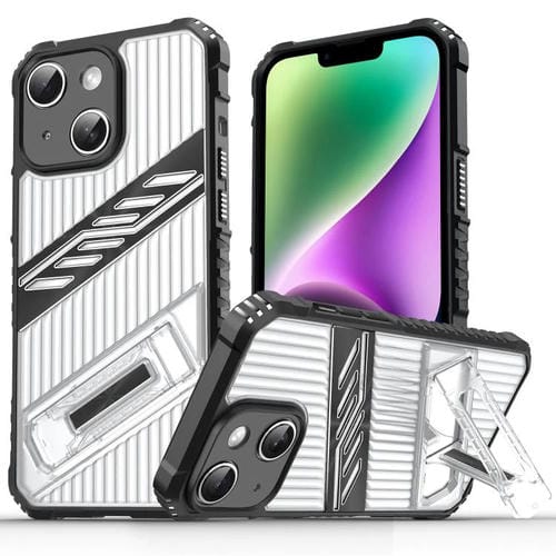 Funda hĂbrida para iPhone 14 Plus TPU con soporte PC (Negro Transparente)