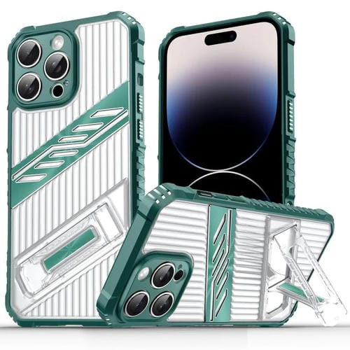 Funda Híbrida para iPhone 14 Pro TPU con Soporte para PC (Verde Oscuro)