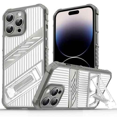 Funda híbrida para iPhone 14 Pro TPU con soporte PC (Gris Espacial)