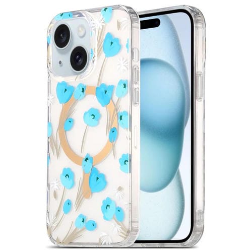 Funda para Teléfono Imd Magsafe para iPhone 15 Plus con Laminado Doble Cara (Flores Azules)