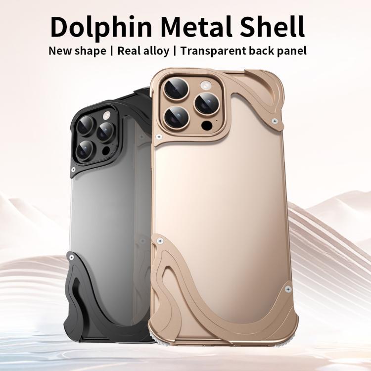 Funda para iPhone 16 Pro Max Panel Trasero Transparente Híbrido PC y Metal Dolphin (Dorado)