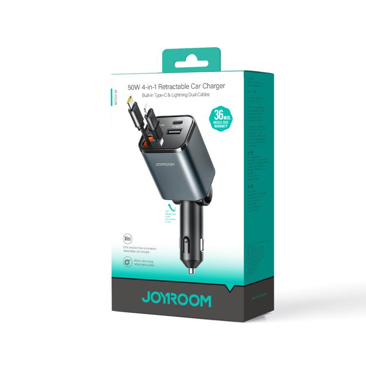 Cargador De Coche Con Cable Retráctil 4 En 1 Joyroom Ccl05 (Gris Oscuro)