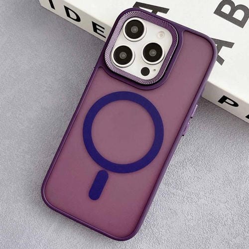Estuche híbrido TPU y PC con marco de Lente de diamante Magsafe para iPhone 14 Pro (Morado)