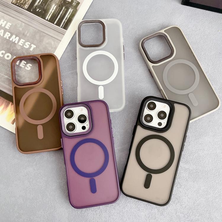 Funda hĂbrida TPU y PC para iPhone 15 Pro Max Magsafe con marco de Lente de diamante (Gris)