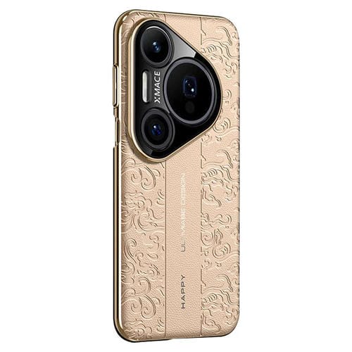 Funda de PC de cuero liso con diseño de dragón en la nube para Huawei Pura 80 Pro / 80 Pro+ 5G (dorada)