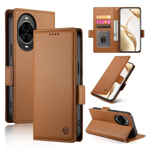 Funda de cuero esmerilado con hebilla lateral magnética para Huawei Nova 14 (marrón)