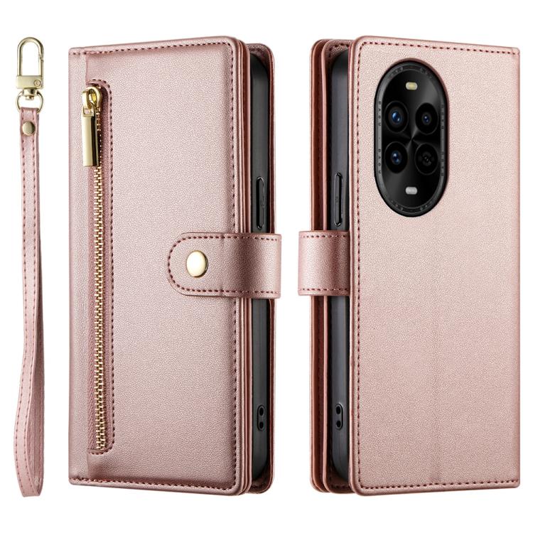 Funda de Cuero Huawei Nova 13 Pro con 9 Ranuras para Tarjetas y Cremallera (Rosa)