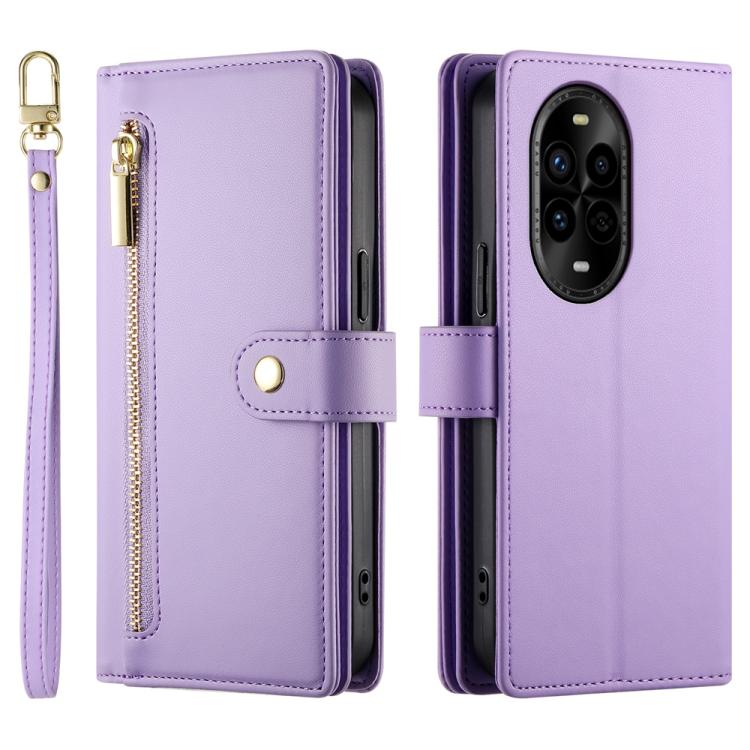 Funda de Cuero para Huawei Nova 13 Pro con 9 Ranuras para Tarjetas y Cremallera (Morado)