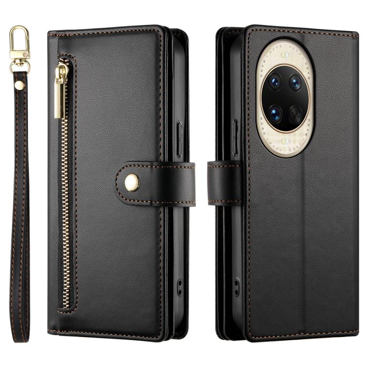 Funda de cuero con nueve ranuras para tarjetas y cremallera para Huawei nova 14 Ultra (negra)