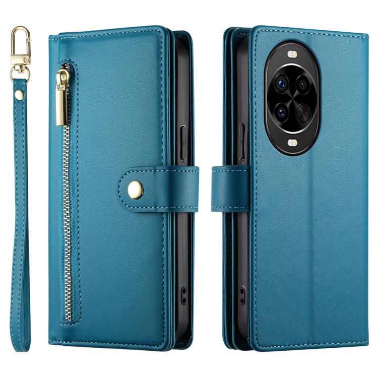 Funda de cuero con cremallera y ranuras para tarjetas para Huawei nova 14 Pro (azul)