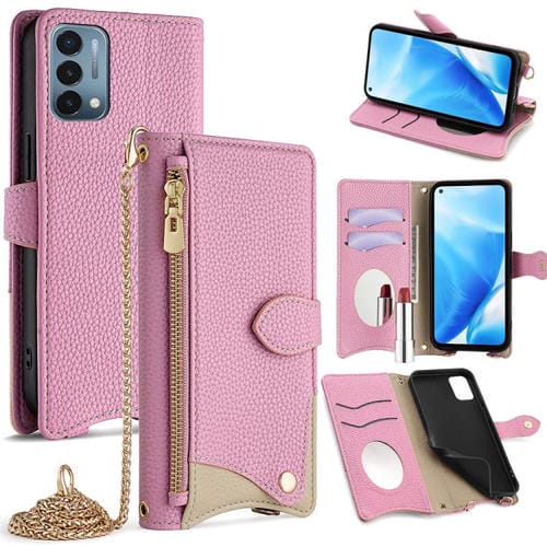 Funda de Cuero con Cadena Cruzada y Diseño Cola de Pez para OnePlus Nord N200 5G (Rosa)