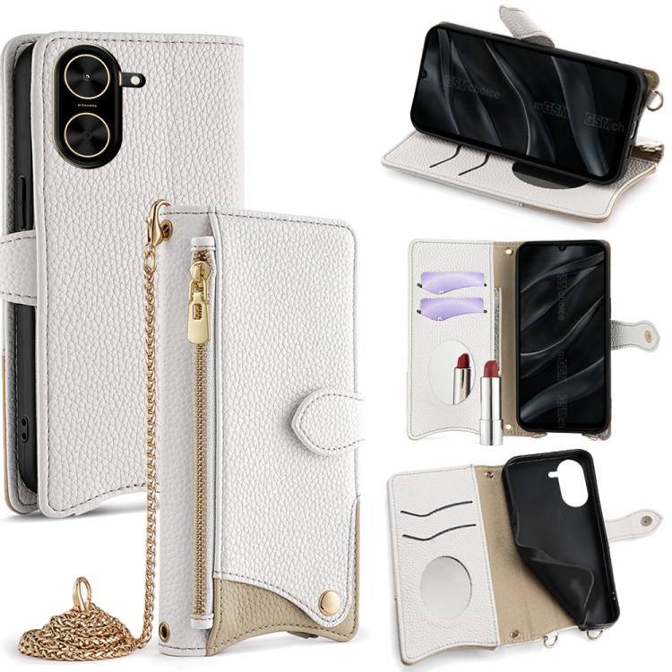 Funda de cuero lichi con cadena cruzada y cola de pez para Redmi A5 4G (171,7 mm) (blanco)