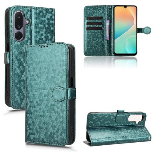 Funda de cuero con textura de lunares y panal para Samsung Galaxy M36 5G (verde)