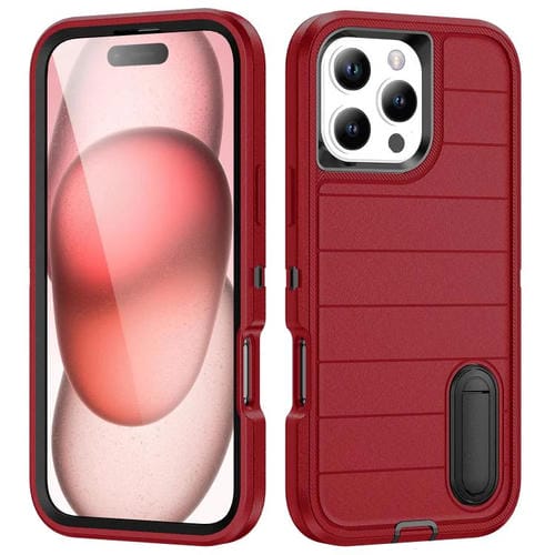 Funda Silicona y PC Defender Gen2 para iPhone 16 Pro Max con Soporte (Rojo y Negro)