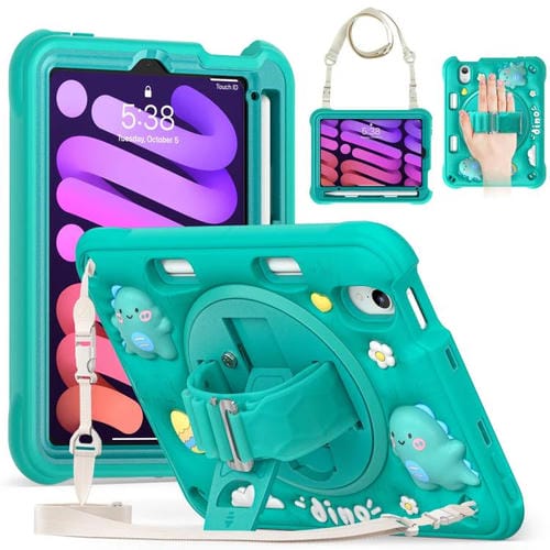 Funda híbrida de silicona para iPad Mini 2024 Mini 6 con función atril y rotación (Verde)