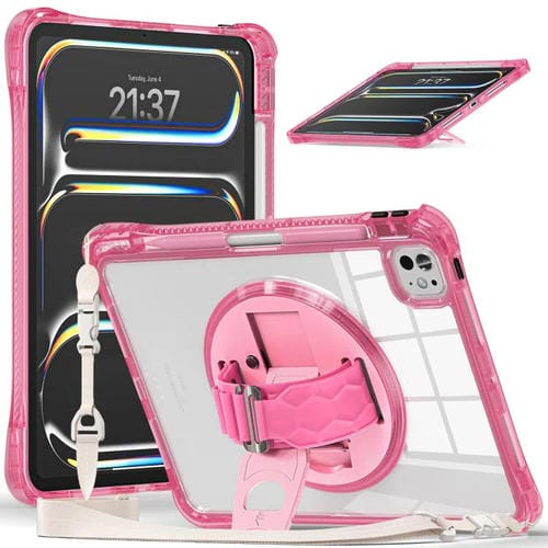 Funda híbrida TPU para iPad Pro 13 2024 soporte giratorio (Rosa Roja)