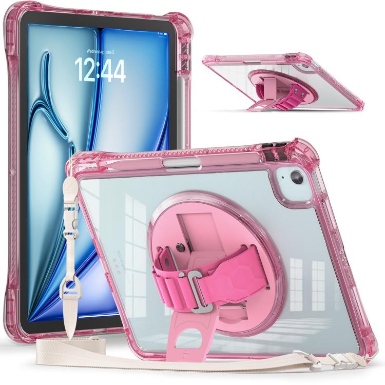Funda híbrida TPU para iPad Air 13 (2024/2025) con soporte giratorio y agarre (Rosa Roja)