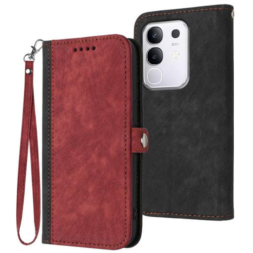 Funda de Cuero con Hebilla Lateral y Doble Pliegue para Vivo Y29 4G (Rojo)
